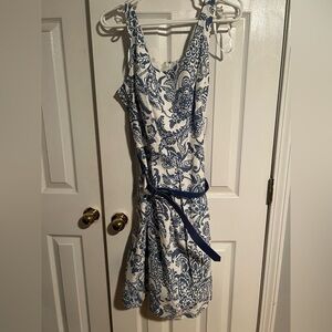 Jessica Howard Blue & White Floral Belted Midi Dress